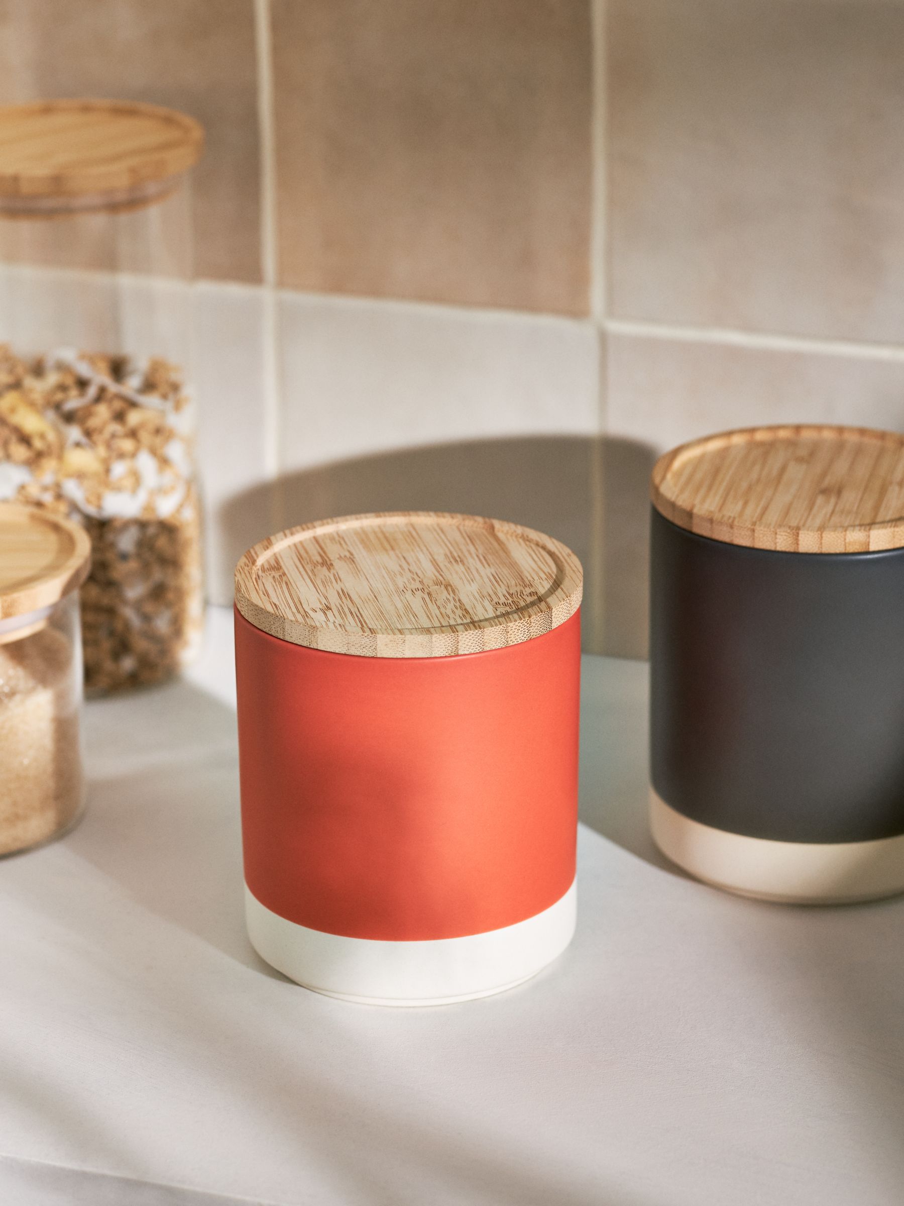 John Lewis Dipped Stoneware Kitchen Storage Jar with Bamboo Lid, 550ml ...