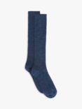 John Lewis Women's Wool Silk Blend Wellington Boots Knee High Socks, Navy Melange