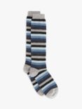 John Lewis Women's Wool Silk Blend Wellington Boots Knee High Striped Socks, Blue/Grey