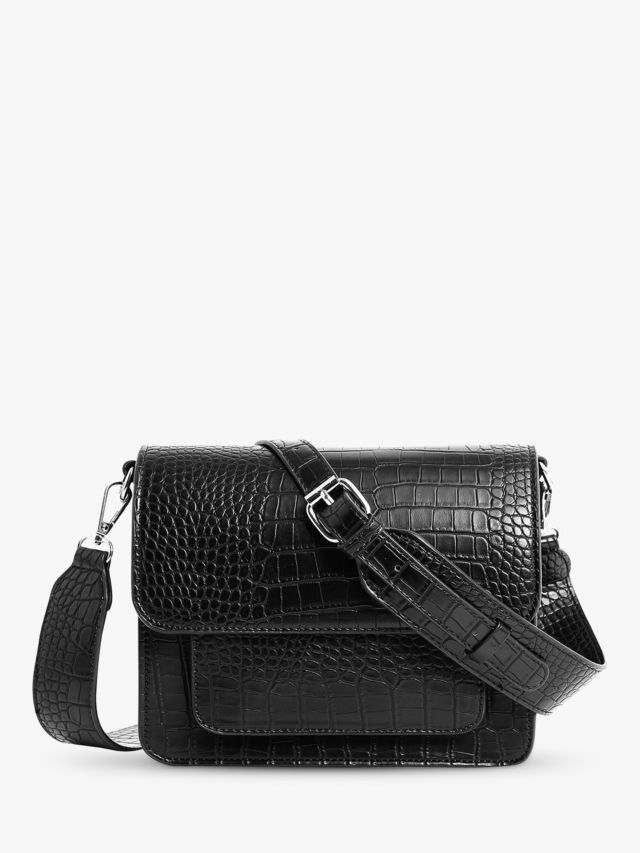 HVISK Cayman Pocket Shiny Croc Cross Body Bag Black