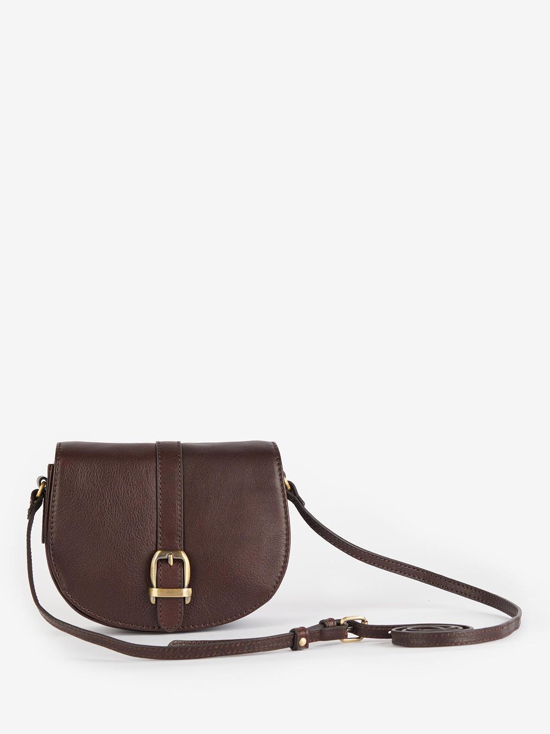 Barbour Laire Leather Saddle Bag, Dark Brown at John Lewis & Partners