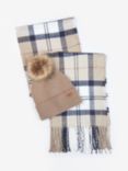 Barbour Dover Beanie & Hailes Tartan Scarf Gift Set, Rosewood