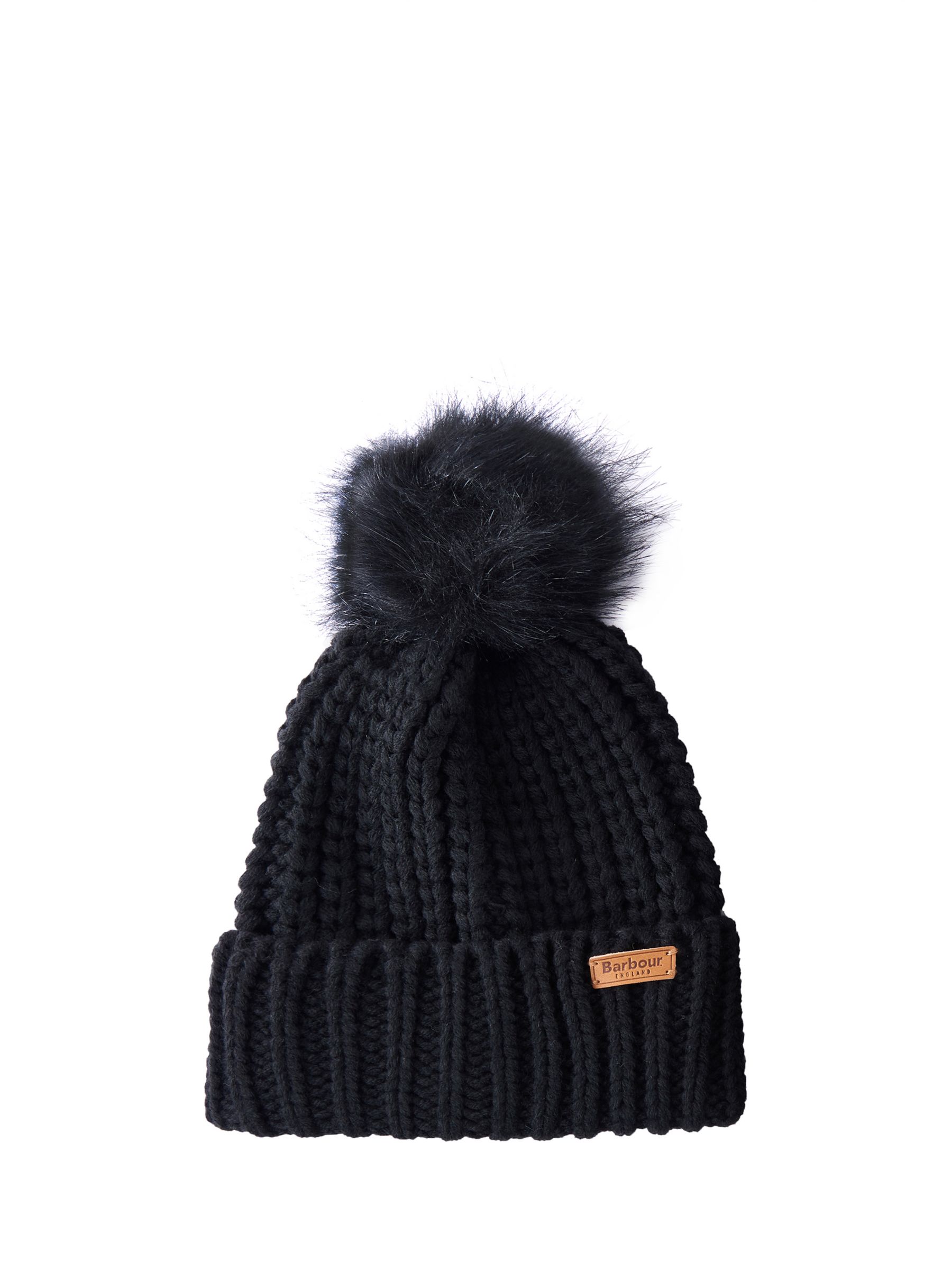 Barbour Saltburn Faux Fur Pom-Pom Beanie Hat & Scarf Gift Set, Black at ...