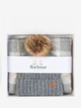 Barbour Saltburn Beanie Hat & Check Scarf Gift Set, Grey/Rose