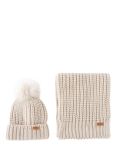 Barbour Saltburn Faux Fur Pom-Pom Beanie Hat & Scarf Gift Set, Pearl