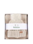 Barbour Saltburn Faux Fur Pom-Pom Beanie Hat & Scarf Gift Set, Pearl