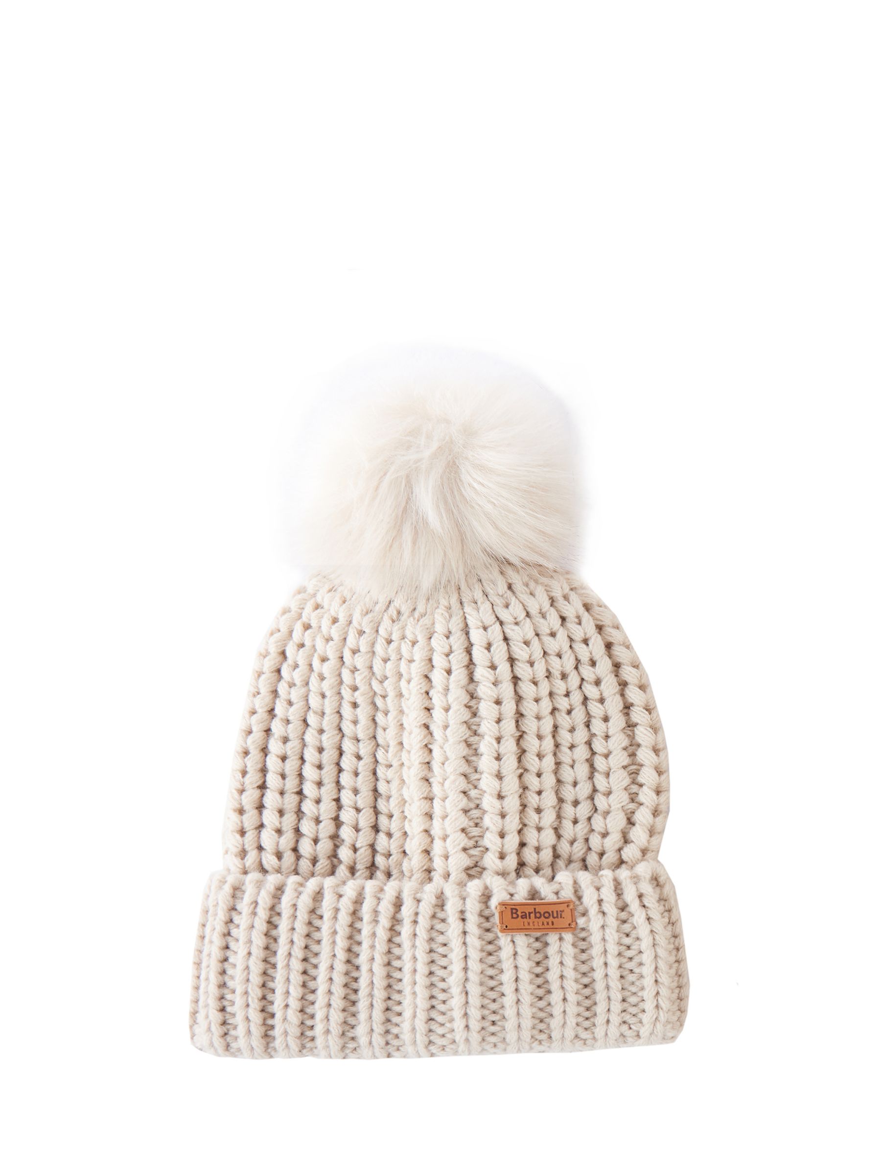 Barbour Saltburn Faux Fur Pom-Pom Beanie Hat & Scarf Gift Set, Pearl at ...