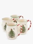 Spode Christmas Tree Candy Cane Stoneware Mug, Set of 4, 240ml, Green/Multi