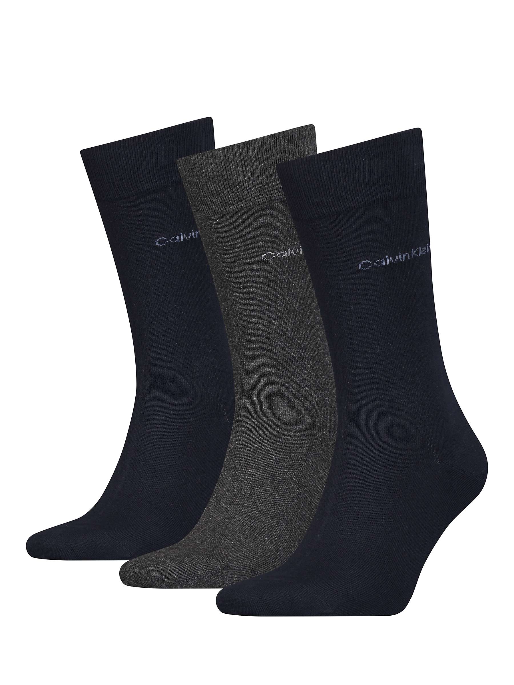 Calvin Klein Crew Socks, One Size, Pack of 3, Navy/Grey at John Lewis ...