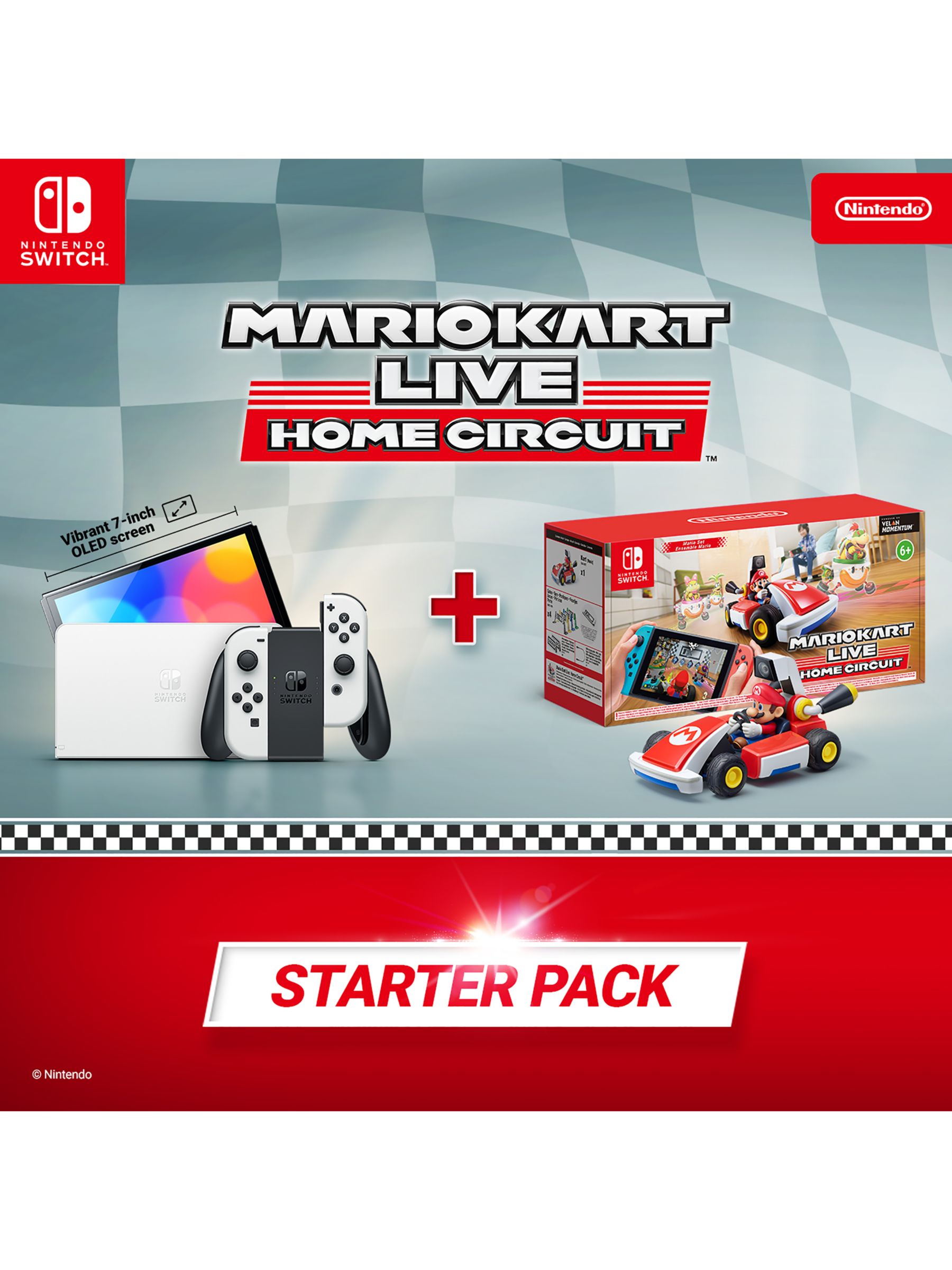 Nintendo Switch 64GB Console (White) & Mario Kart Live: Home Circuit (Mario)