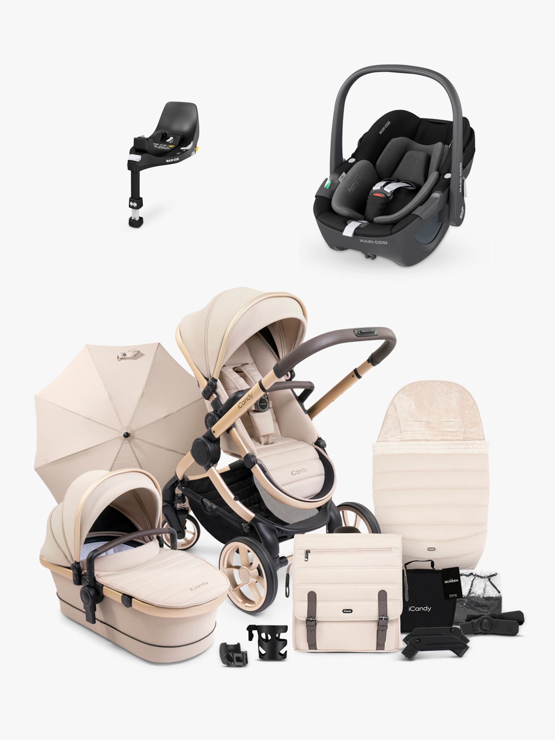 iCandy Peach 7 Pushchair & Accessories with Maxi-Cosi Pebble Baby Car Seat and Base Biscotti/Black