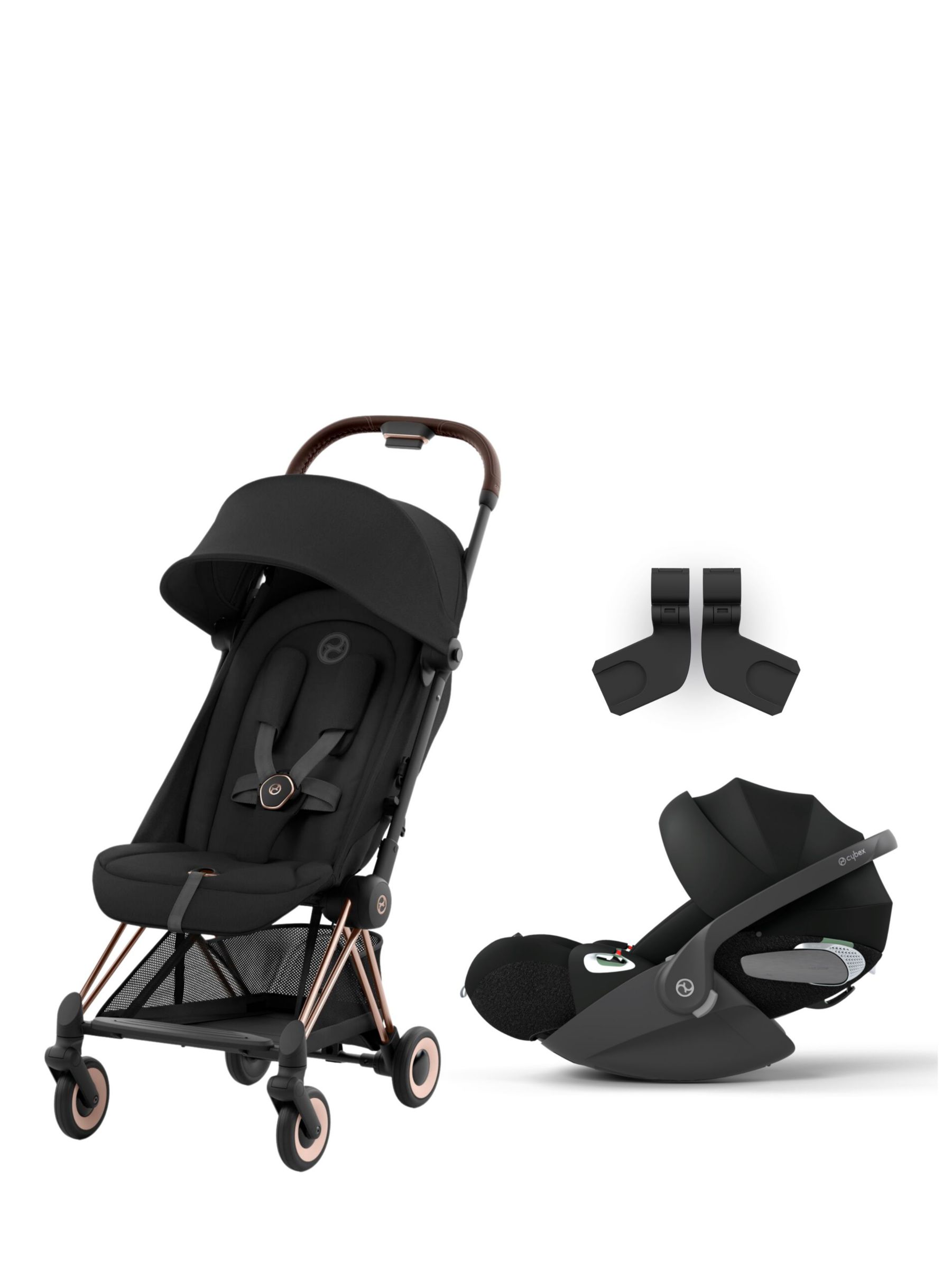 Cybex COYA Compact Pushchair & Cloud T i-Size Car Seat with Adaptors  Bundle, Rose Gold/ Sepia Black