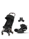 Cybex COYA Compact Pushchair & Cloud T i-Size Car Seat with Adaptors Bundle, Rose Gold/ Sepia Black