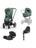 Cybex Priam Pushchair, Carrycot & Cloud T PLUS i-Size Car Seat with Base T Bundle, Rose Gold/ Leaf Green
