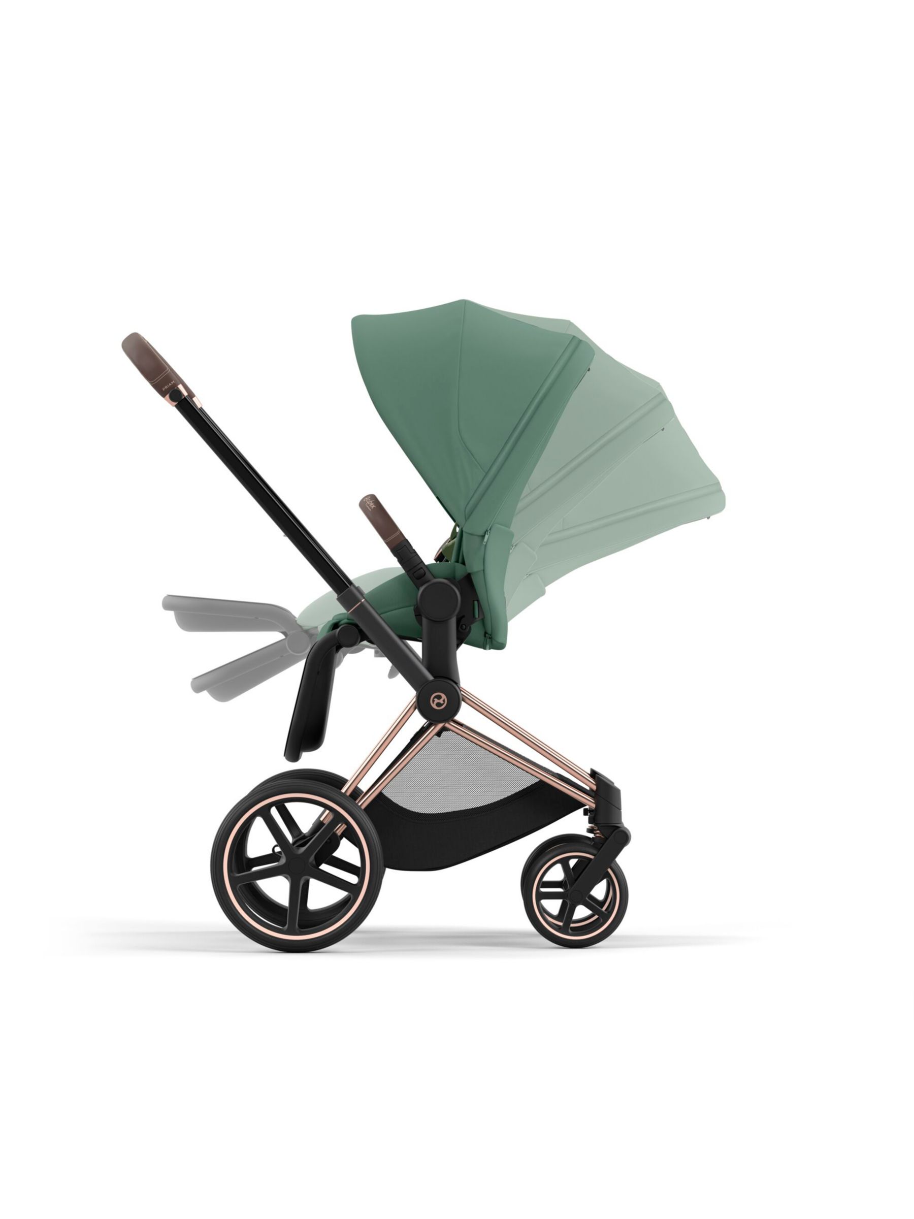 Cybex Priam Pushchair, Carrycot & Cloud T PLUS i-Size Car Seat with Base T Bundle, Rose Gold/ Leaf Green