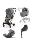 Cybex Mios Pushchair, Carrycot & Cloud T PLUS i-Size Car Seat with Base T Bundle, Rose Gold/ Mirage Grey