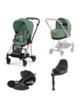 Cybex Mios Pushchair, Carrycot & Cloud T PLUS i-Size Car Seat with Base T Bundle, Rose Gold/ Leaf Green