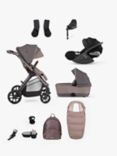 Silver Cross Reef Pushchair, Carrycot & Accessories with Cybex Cloud T i-Size Car Seat and Base T Bundle, Earth/ Black