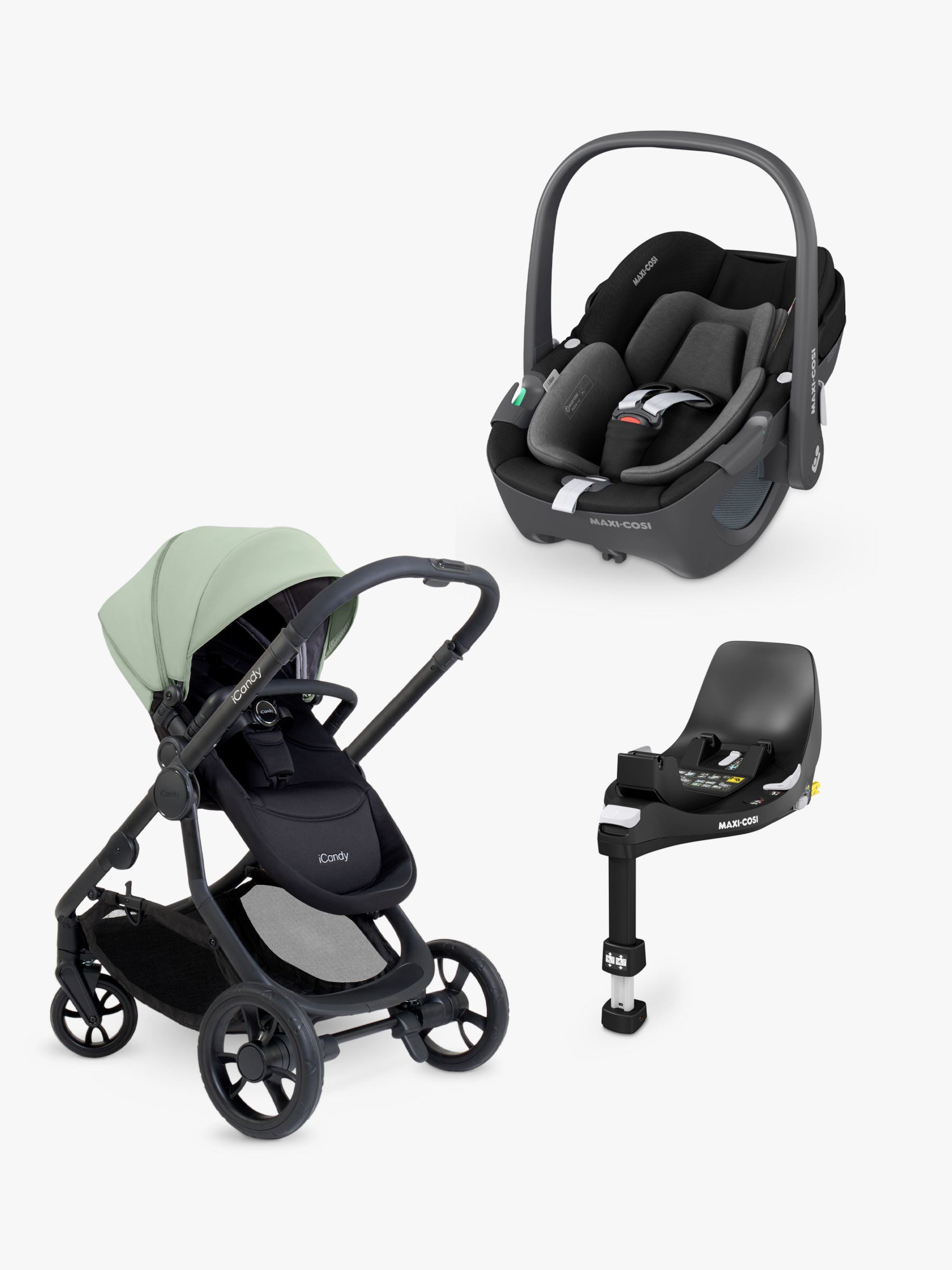 iCandy 4 Pushchair with Maxi-Cosi Pebble 360 i-Size Baby Car Seat and FamilyFix 360 ISOFIX base Bundle, Pistachio/ Essential