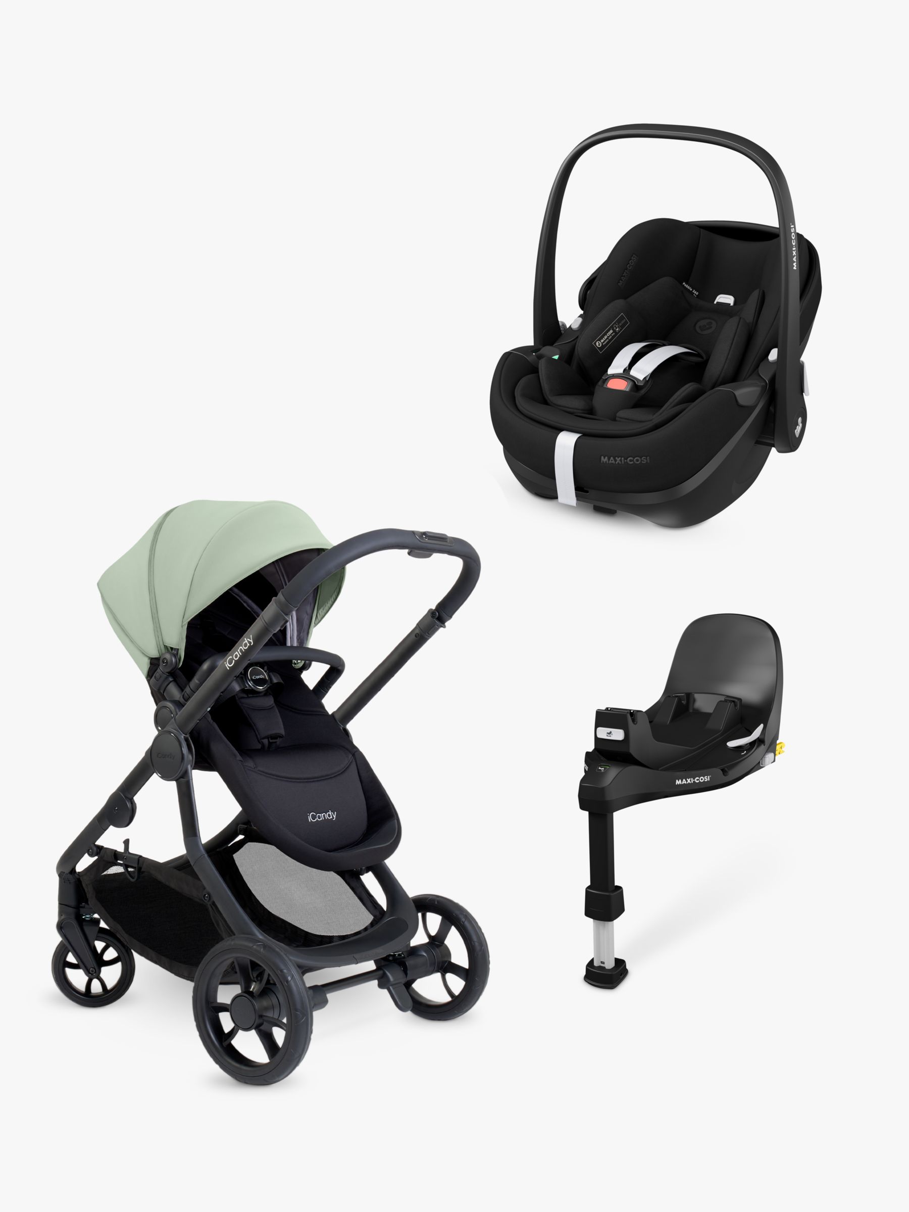iCandy 4 Pushchair with Maxi-Cosi Pebble 360 Pro i-Size Car Seat and FamilyFix 360 Pro Base Bundle, Pistachio/Essential