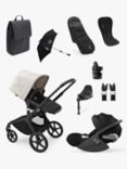 Bugaboo Fox 5 Pushchair & Accessories with Cybex Cloud T i-Size Rotating Baby Car Seat and Base T 360 Rotating ISOFIX Car Seat Base Bundle, Misty White/ Sepia Black