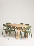 John Lewis Burford 6-Seater Rectangular Garden Dining Table & Chairs Set, FSC-Certified (Acacia Wood), Natural/Army Green