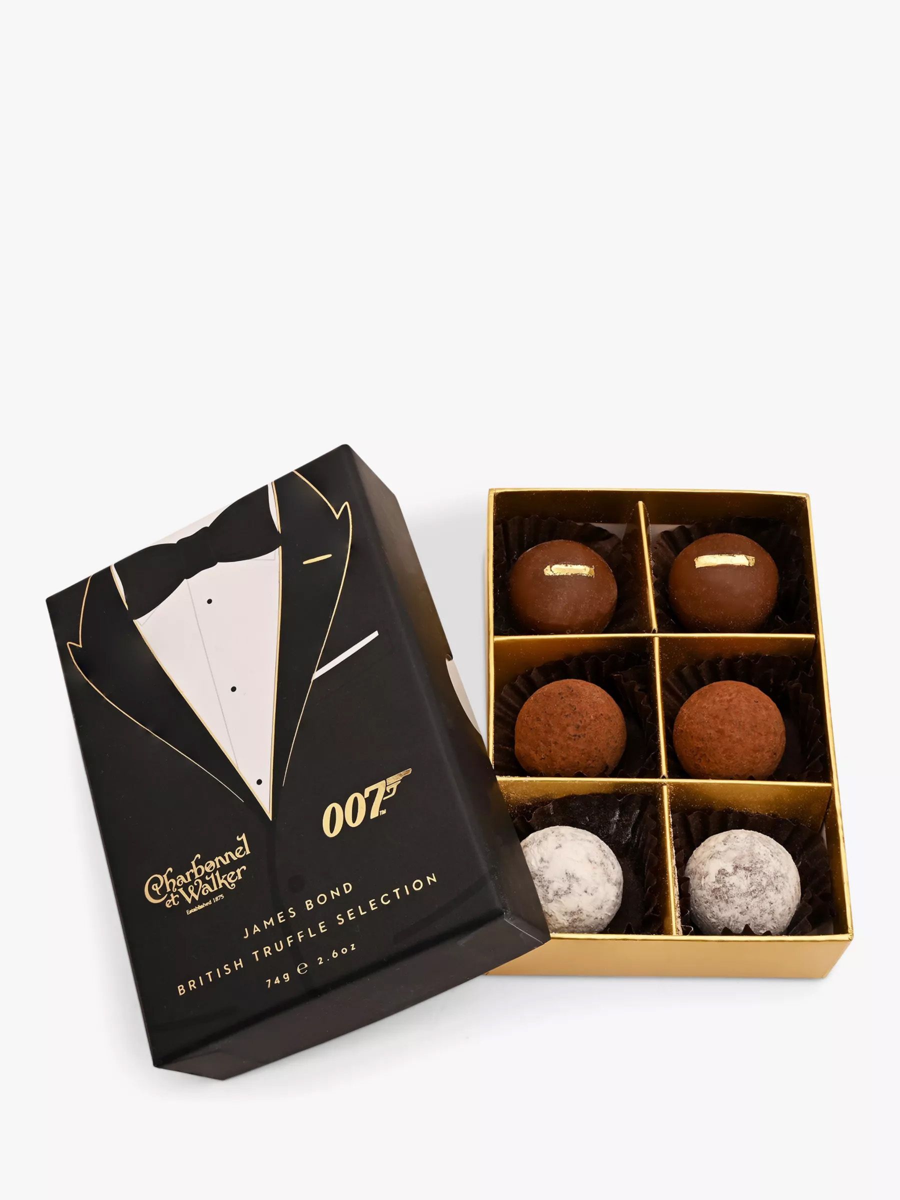 Box of chocolates in a James Bond suit styled box