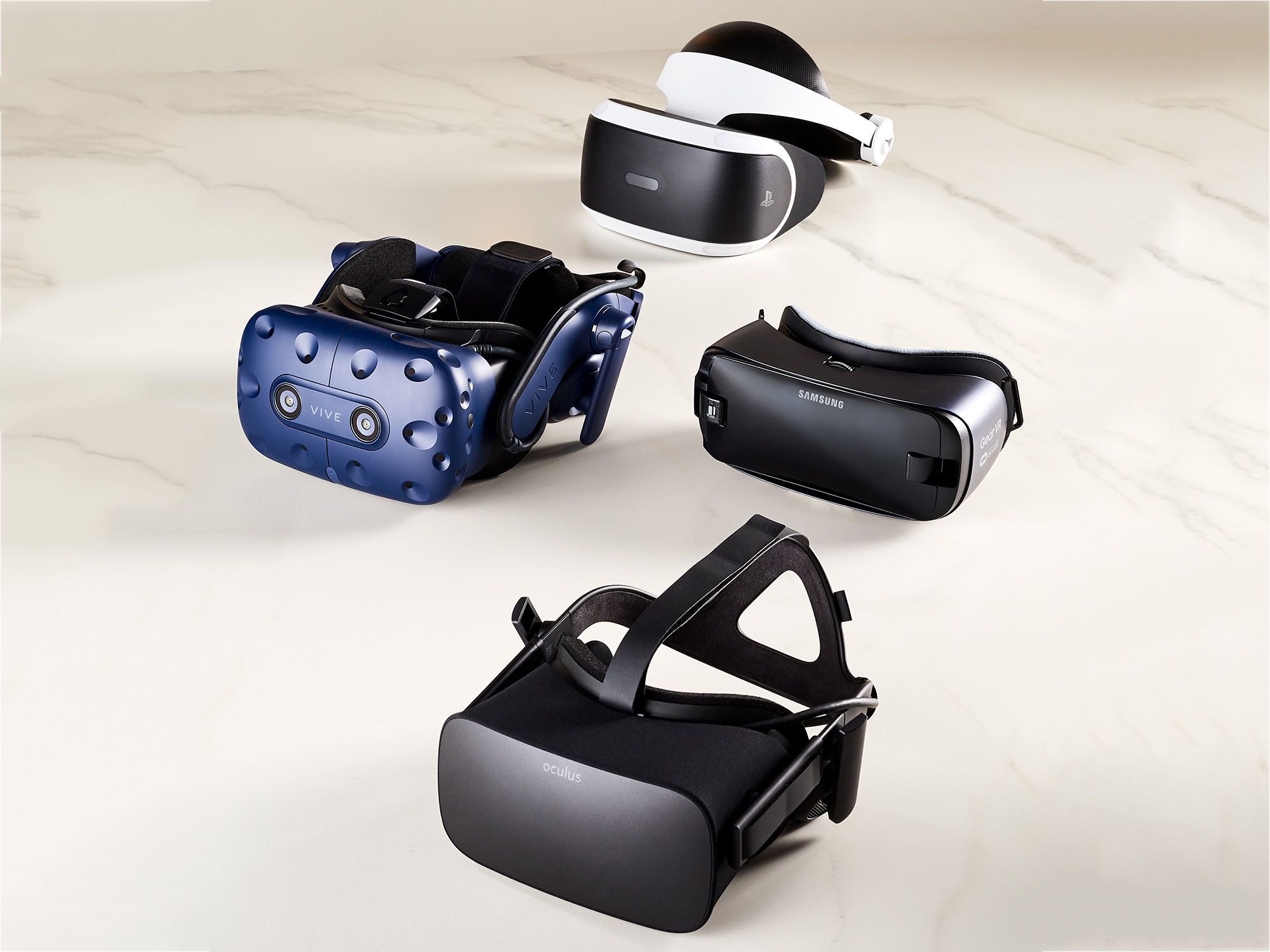 Virtual reality headsets by Samsung, Sony, HTC Vive and Oculus