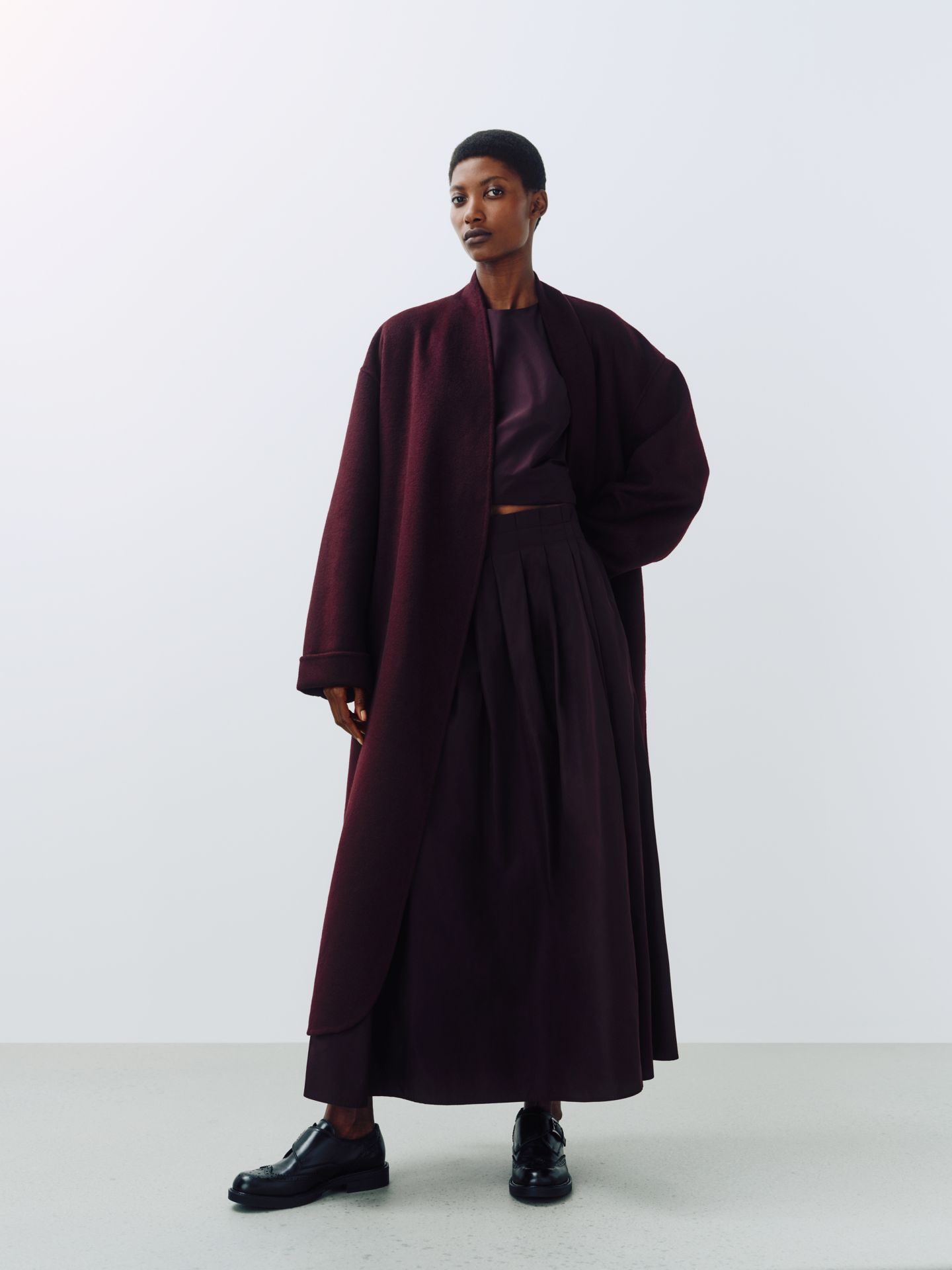 John Lewis burgundy Wrap Double Front Coat, Burgundy
