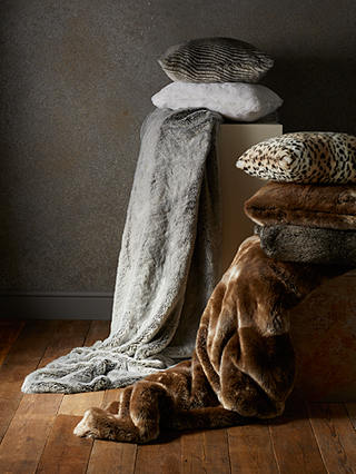 John Lewis & Partners Faux Fur Cushion, Golden Brown