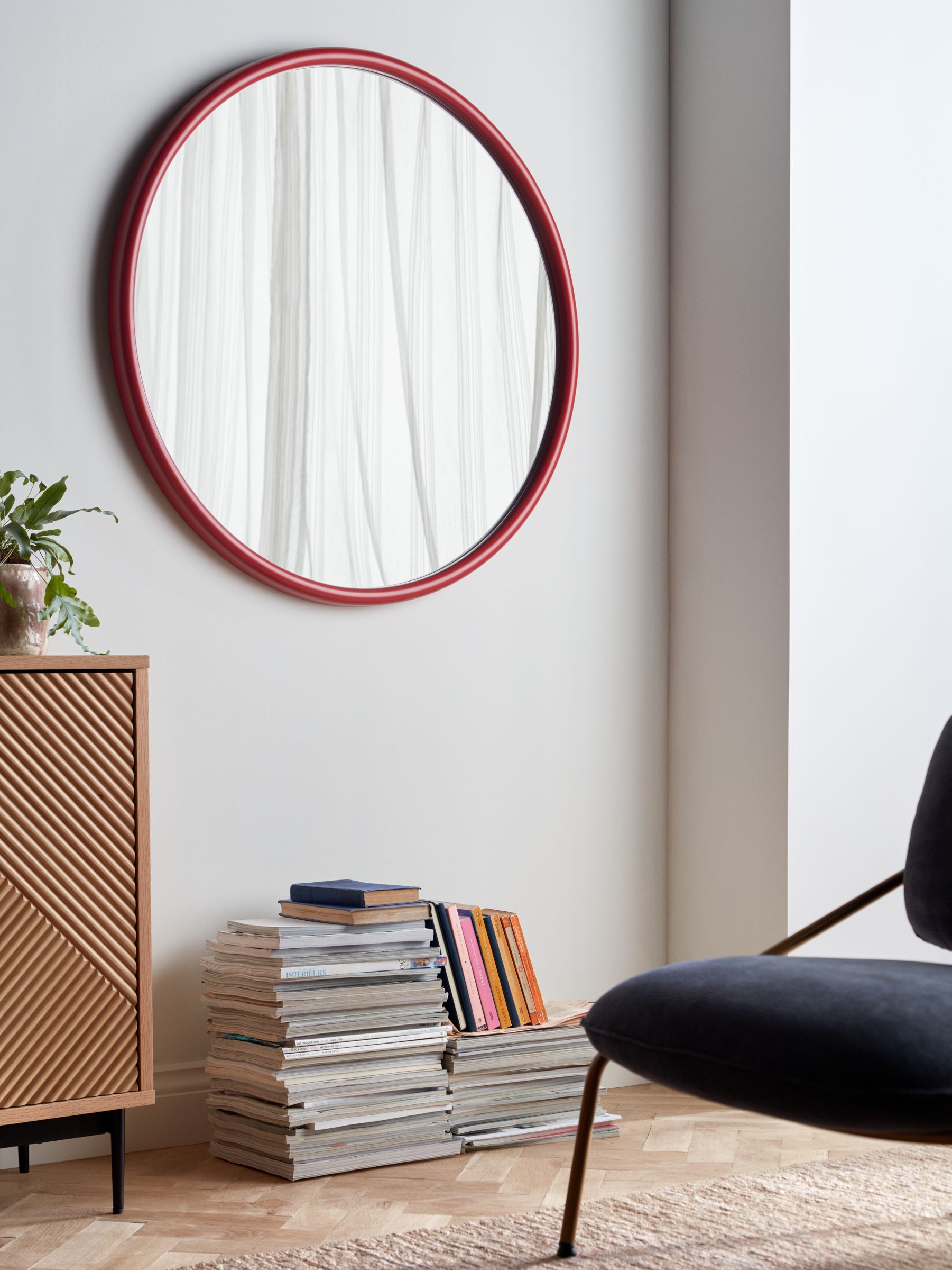 John Lewis Round Wood Frame Wall Mirror, 90cm, Red