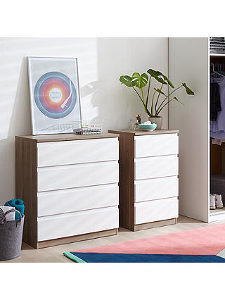 John Lewis ANYDAY Mix it Wide 4 Drawer Chest, Gloss White/Natural Oak