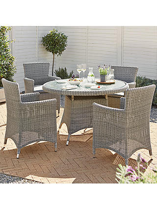 John Lewis & Partners Dante Garden Dining Table & 4 Armchairs, Grey