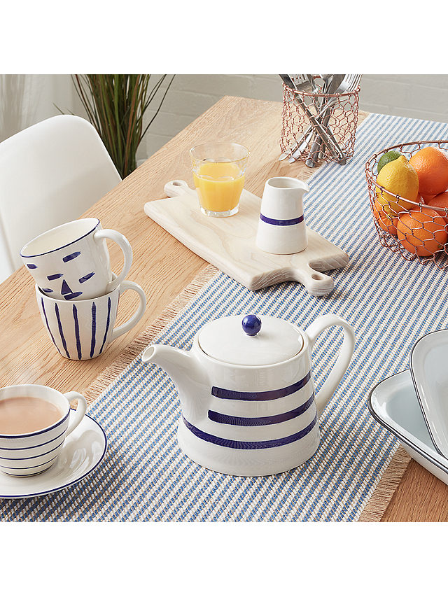 John Lewis Harbour Striped Cup and Saucer, White/Blue, 225ml