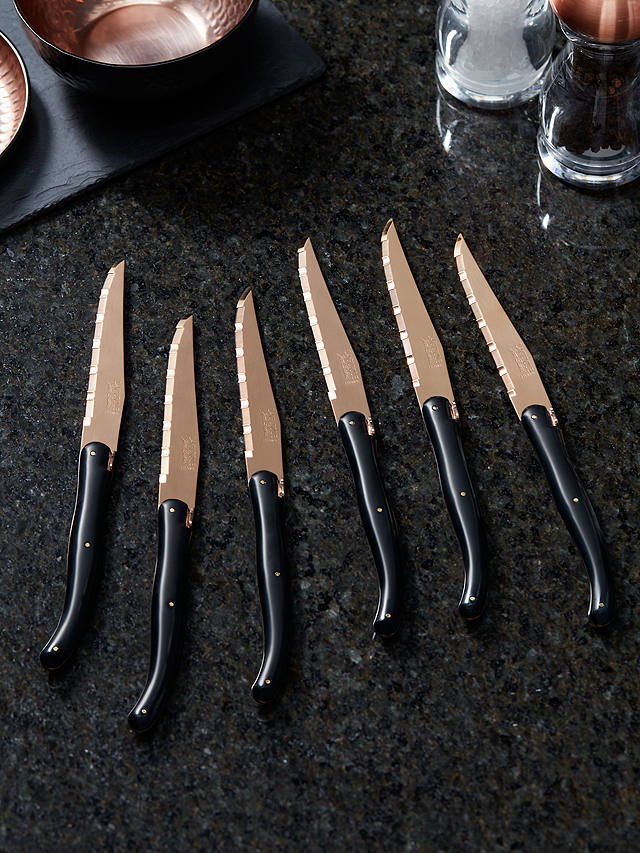 Laguiole Copper and Black Steak Knives, 6 Piece