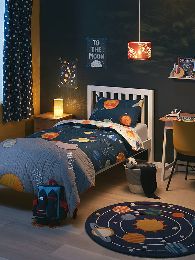 little home at John Lewis Outer Space Glow in the Dark Reversible Cotton Duvet Cover and Pillowcase Set, Single, Navy