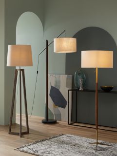 John Lewis Spindle Wooden Floor Lamp, Brown/Brass
