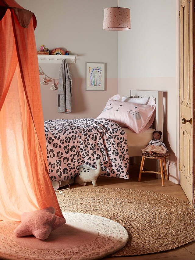 little home at John Lewis Cat Reversible Duvet Cover and Pillowcase Set, Single, Pink