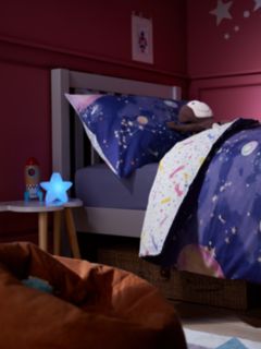 little home at John Lewis Constellation Glow in the Dark Reversible Cotton Duvet Cover and Pillowcase Set, Single, Blue