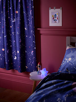 little home at John Lewis Glow in the Dark Constellation Print Pencil Pleat Blackout Children's Curtains, Blue, W117 x Drop 137cm