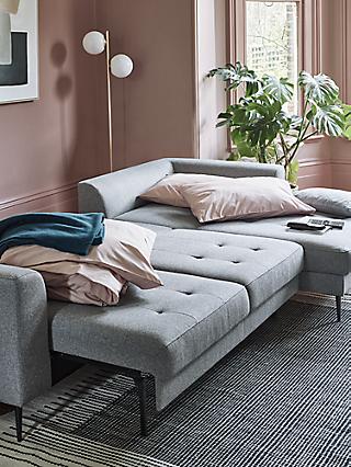 Siesta Range, John Lewis & Partners Siesta LHF Chaise End Sofa Bed with Storage, Metal Leg, Saga Grey
