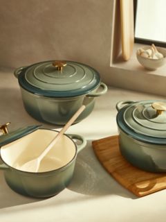 John Lewis Cast Iron Round Casserole, Blue, 21cm