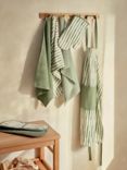 John Lewis Staggered Stripe & Check Cotton Tea Towels, Set of 3, Rosemary