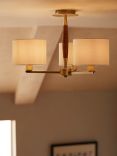 John Lewis Spindle 3 Arm Semi Flush Ceiling Light, Walnut Stained Ash