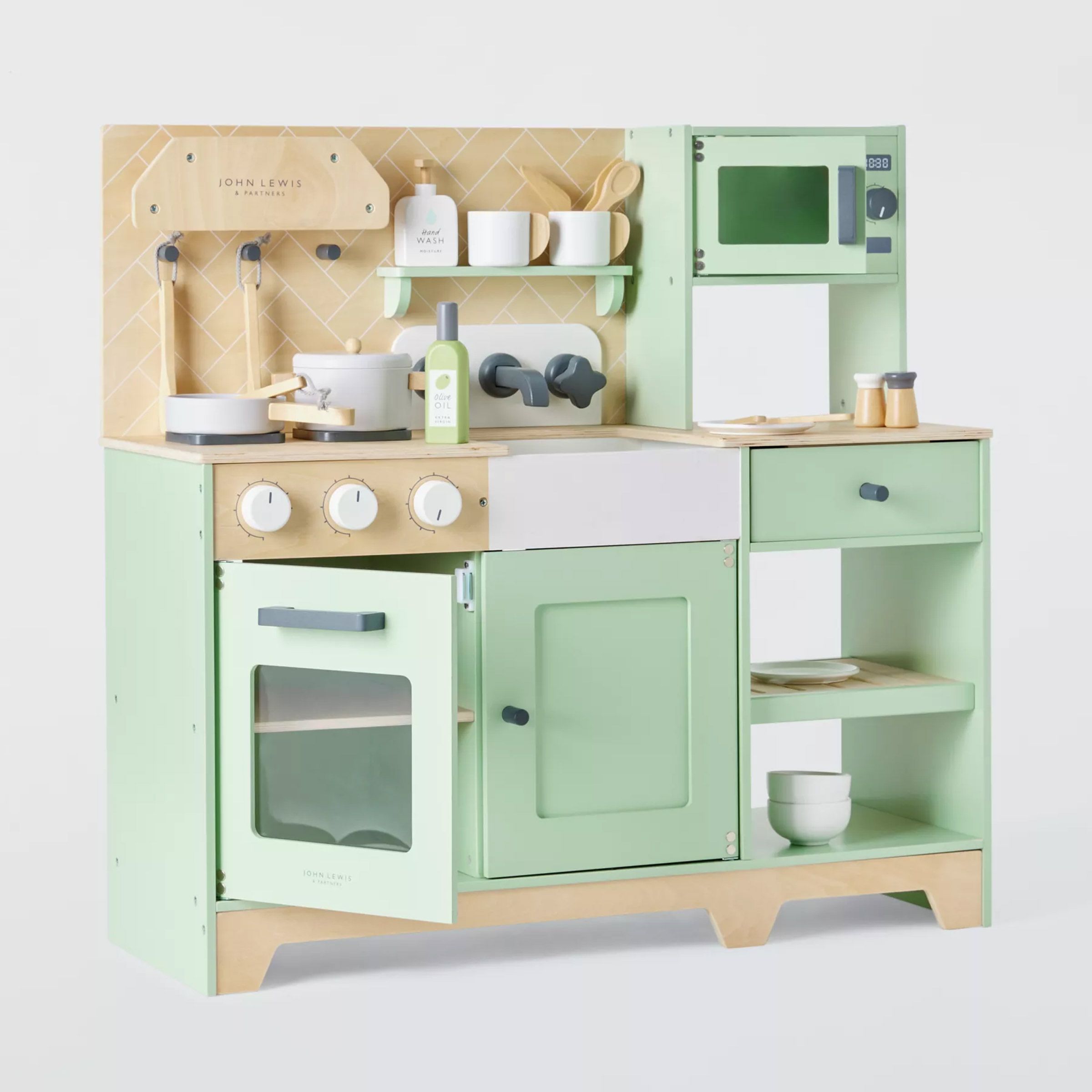 John Lewis Wood Deluxe Toy Kitchen with Fridge Freezer Play Set