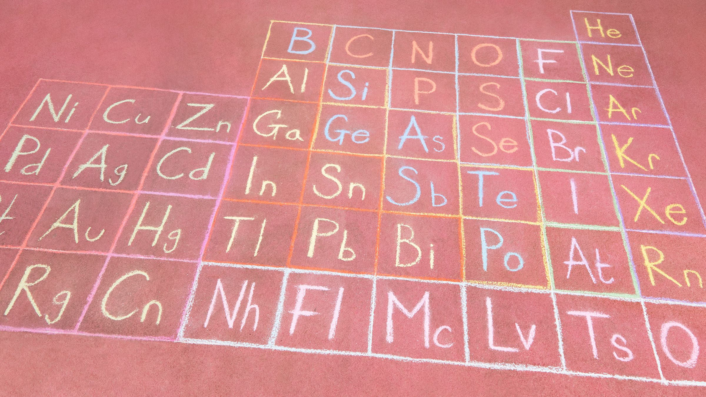 Image of periodic table in chalk on the floor