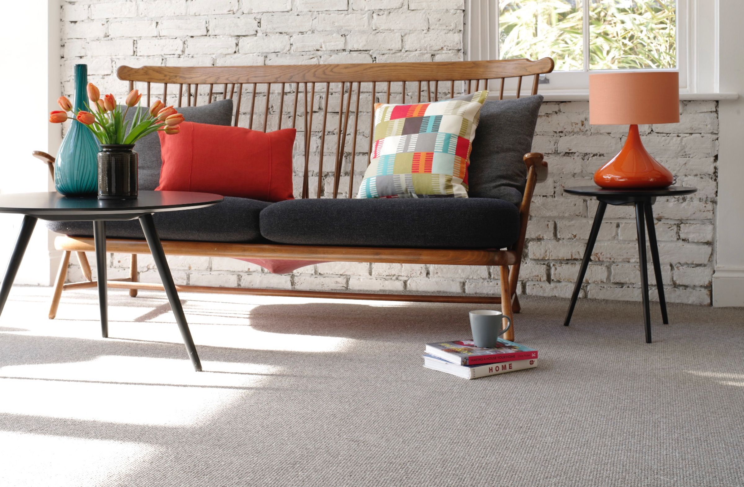 Image of stylish living room with beautifully laid cream carpet