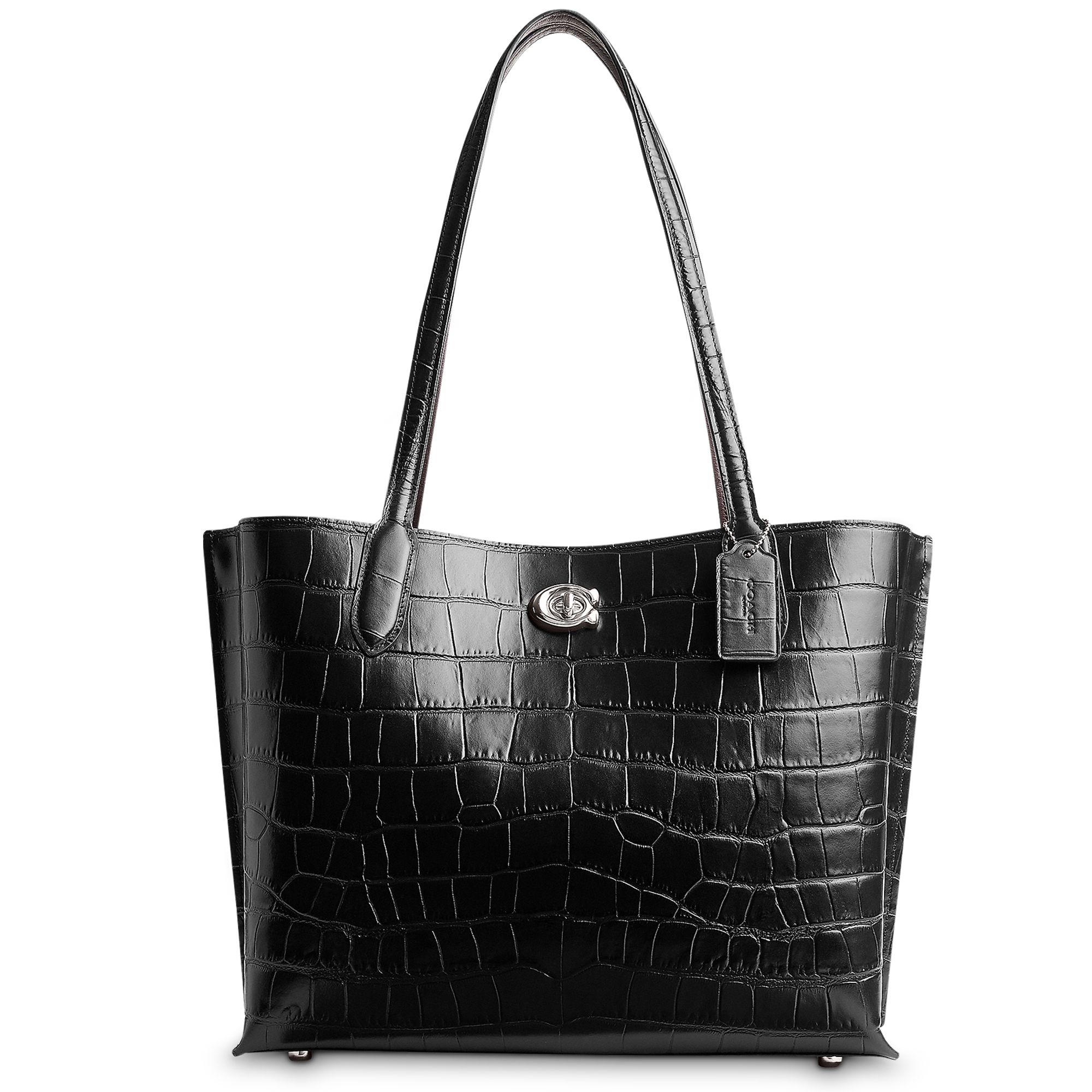 Coach Willow Croc Leather Tote Bag, Black