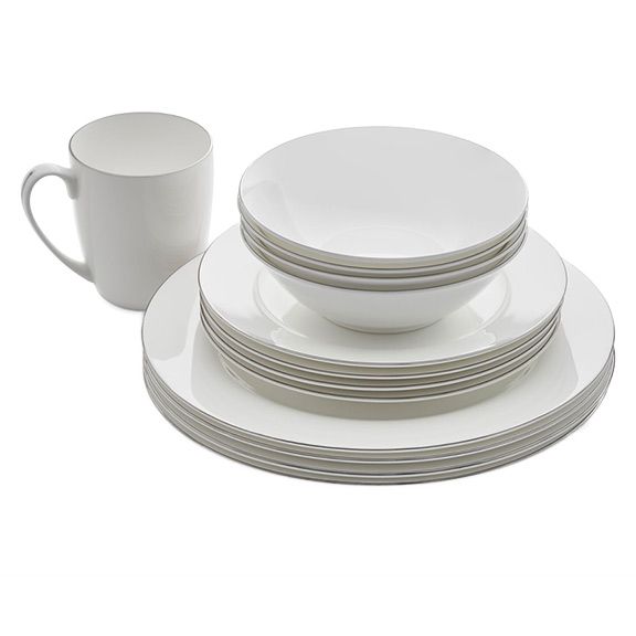 Royal Worcester Serendipity Platinum Bone China Dinnerware Set, White, 16 Piece