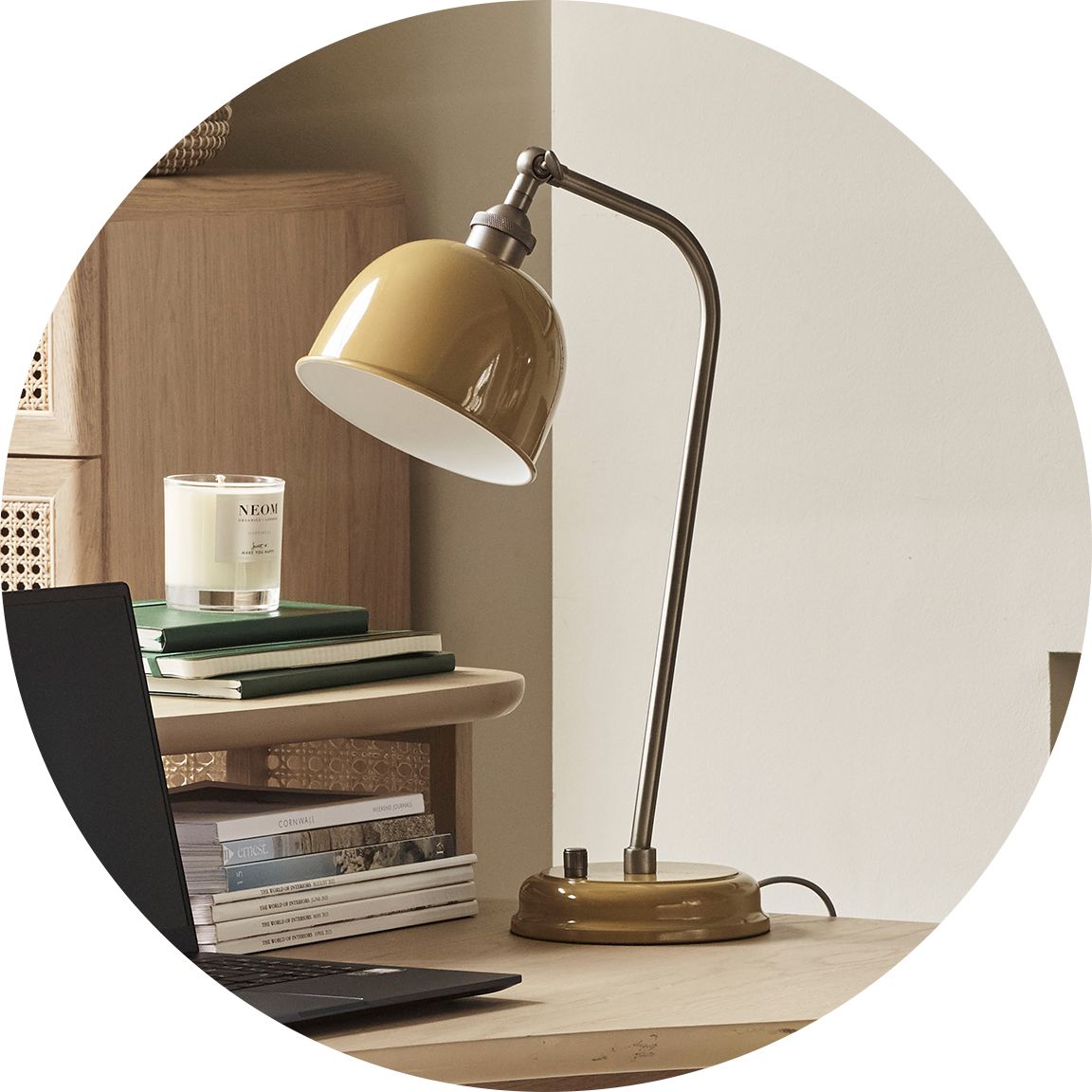 Desk table and bedside lamps